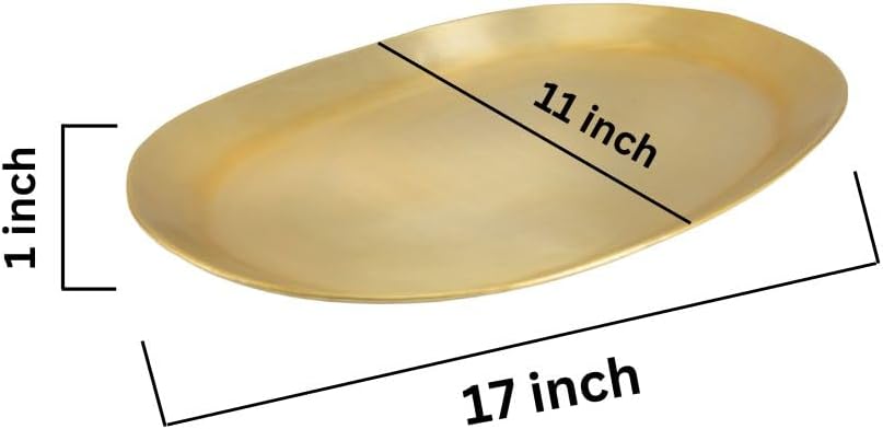 Serene Spaces Living Oval Brass Look Aluminum Tray, Hammered Decorative Metal Tray Use as Holder for Accessories, Candles, Jewelry, Centerpiece for Kitchen or Dining Table, Set of 12