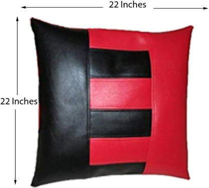 D DOLLY LAMB Lambskin Leather Pillow Cover - Sofa Cushion Case - Decorative Throw Covers for Living Room & Bedroom, 14x14 Inches - Red Black 02 Pack of 1