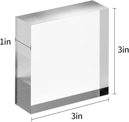 CiaoHER 1in Thickness 3in Square Acrylic Cube Display Block Clear Polished Pedestal Stand Riser Solid Base 3" x 3" x 1", 2 Pack