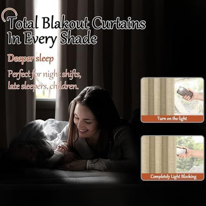 Lajode Short Blackout Curtains 45 Inch Length 2 Panels, Thermal Insulated Total Light Blocking Linen Window Curtains for Farmhouse Bedroom Basement, Bronze Grommet, Burlap, Each 52" Wide