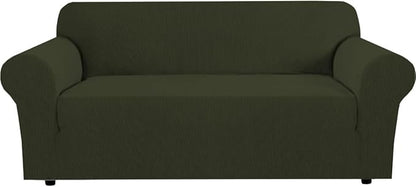 H.VERSAILTEX Stretch Couch Covers for Sofa 1 Piece Slipcovers for Couches and Sofas 3 Seater Couch Cover Feature Thick Checked Jacquard Fabric with Elastic Bottom(Sofa 72"-88" Wide, Olive)