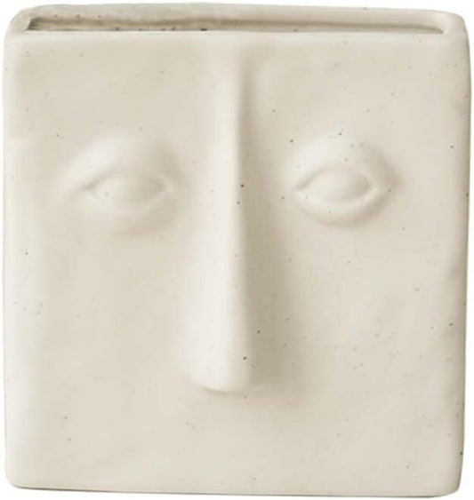 WENSHUO Abstract Square Face Pen Holder, Modern and Minimalistic Desk Accessories (Crème)