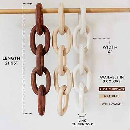 Decorative Wood Chain Link and Bead Garland Set | Hand Carved Pine Wood Chain Decor | Modern Farmhouse Decor Set | Aesthetic Room Decor | Boho Decorations for Living Room Bedroom Entryway | Natural