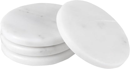 Natural White Marble Coasters Set of 8,4 Inch Round Drink Coasters with Non-Slip Feet,Heat Resistant Coaster for Home Decor and Coffee Table
