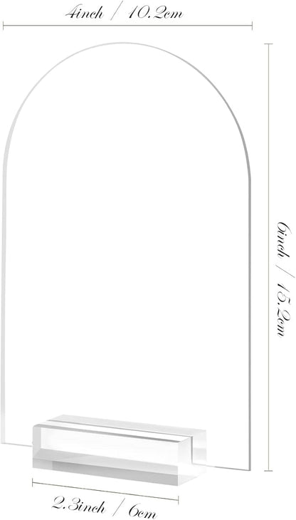 4x6 Inch Arch Acrylic Sign with Clear Stand-10 Pack Blank Clear Arched Table Signs with Holders, DIY Acrylic Arch Sign Blank for Wedding Table Numbers
