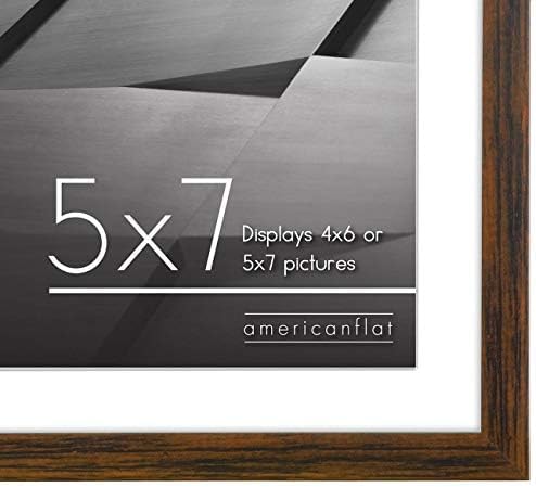 Americanflat 5x7 Picture Frame with Shatter-Resistant Glass - Use as 4x6 Frame with Mat or Display 5x7 Photo Without Mat - Streamline Collection - Picture Frames for Tabletop and Wall - Walnut