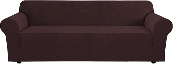 H.VERSAILTEX Stretch Oversized Sofa Cover 1 Piece Sofa Slipcovers for Living Room Feature Thick Checked Jacquard Fabric with Elastic Bottom, Sofa X-Large - Chocolate