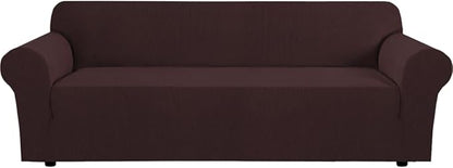 H.VERSAILTEX Stretch Couch Covers for Sofa 1 Piece Slipcovers for Couches and Sofas 3 Seater Couch Cover Feature Thick Checked Jacquard Fabric with Elastic Bottom(Large Sofa 90"-100" Wide, Chocolate)