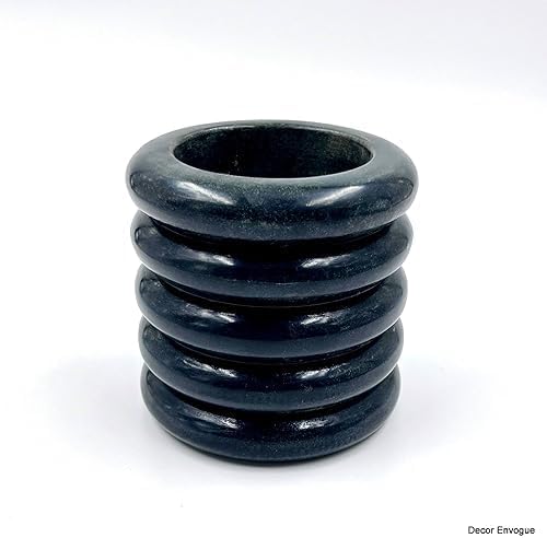 Décor Envogue 4x4" Scalloped Dark Grey Natural Stone Stationary holder Pencil Pen Holder Stand for Desk Utensil Holder Spoon Caddy Countertop Handmade kitchen Utensils set organizer