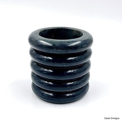 Décor Envogue 4x4" Scalloped Dark Grey Natural Stone Stationary holder Pencil Pen Holder Stand for Desk Utensil Holder Spoon Caddy Countertop Handmade kitchen Utensils set organizer