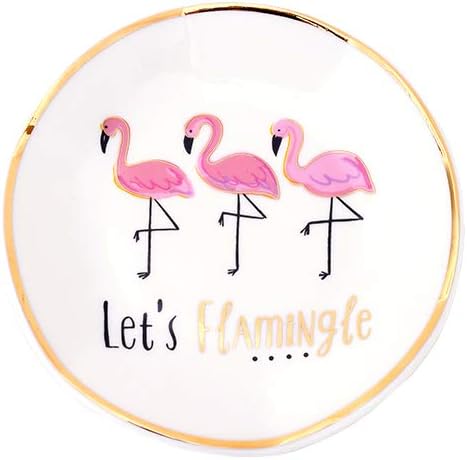 Stephanie Imports Let's Flamingle - Ceramic Trinket Plate and Decorative Jewelry Dish