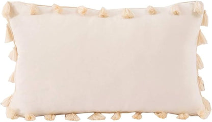 vctops Velvet Soft Solid Decorative Throw Pillow Cover with Tassels Boho Accent Cushion Case for Couch Bedroom Car Beige 12''x20''