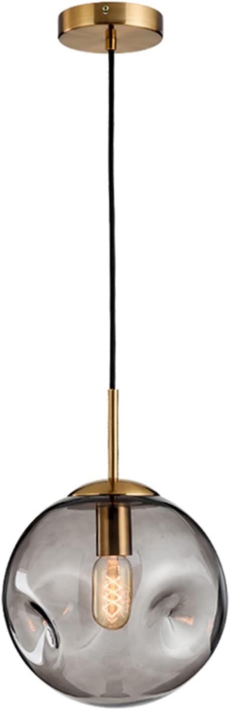 Brikey Glass Spherical Pendant Light,Gold Iron & Glass Globe Hanging Ceiling Lamp (7.8‘’, Grey)