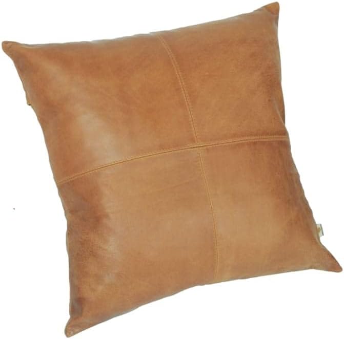 LL LEATHER LOVERS Lambskin Leather Pillow Cover - Sofa Cushion Case - Decorative Throw Covers for Living Room & Bedroom, 18x18 Inches - Gold Beige Plain Pack of 1