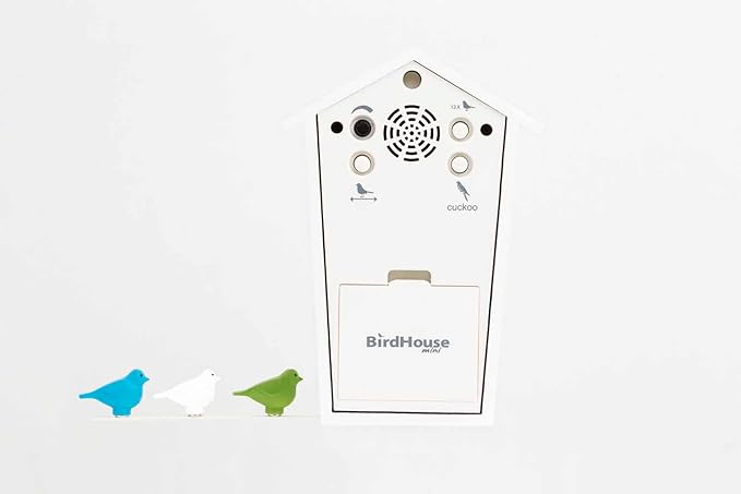 KOOKOO Birdhouse Mini White, Tiny Modern Cuckoo Clock with 12 Natural Bird Songs or Cuckoo Call