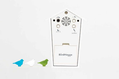 KOOKOO Birdhouse Mini White, Tiny Modern Cuckoo Clock with 12 Natural Bird Songs or Cuckoo Call