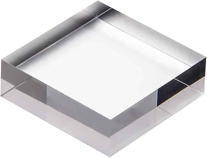 CiaoHER 1in Thickness 3in Square Acrylic Cube Display Block Clear Polished Pedestal Stand Riser Solid Base 3" x 3" x 1", 2 Pack