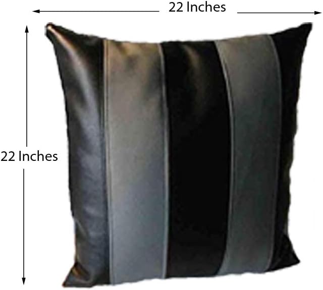 LL LEATHER LOVERS Lambskin Leather Pillow Cover - Sofa Cushion Case - Decorative Throw Covers for Living Room & Bedroom, 20x20 Inches - Black Grey Pack of 2