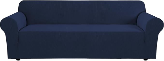 H.VERSAILTEX Stretch Oversized Sofa Cover 1 Piece Sofa Slipcovers for Living Room Feature Thick Checked Jacquard Fabric with Elastic Bottom, Sofa X-Large - Navy