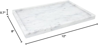 100% Natural Marble Serving Tray Luxury Marble Storage Tray for Home Decor Stone Tray for Bathroom/Kitchen/Vanity/Dresser,Plate Holder for Tissues, Candles, Towel