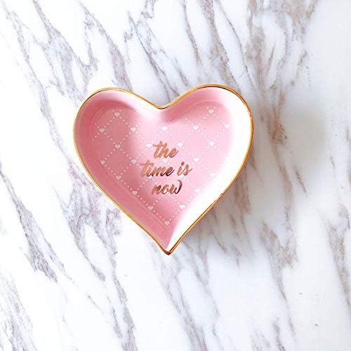 Stephanie Imports Heart-Shaped The Time is Now Ceramic Trinket Plate and Decorative Jewelry Dish
