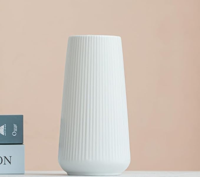 White Ceramic Vase, Minimalist Modern Flower Vases for Home Decor, Decorative for Pampas Grass, Small Vase for Home Living Room Farmhouse Office Decor
