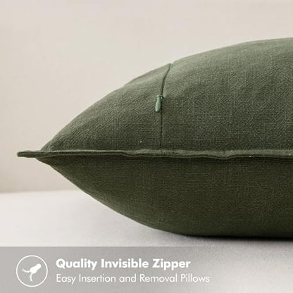 MIULEE Neutral Green/Brown Linen Pillow Covers Pack of 4 Decorative Natural Solid Throw Pillow Covers Soft Accent Boho Farmhouse Couch Pillowcases Spring Decors for Living Room Bed Sofa 20x20 Inch