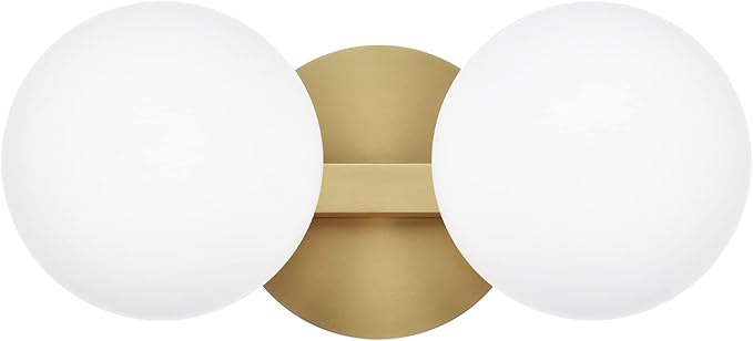 Gold Bathroom Vanity Light Fixtures, Modern 2 Lights Aged Brass Globe Wall Sconce Lighting, Porch Wall Mount Light Fixture for Bathroom, Mirror Cabinets Hallway Stairs