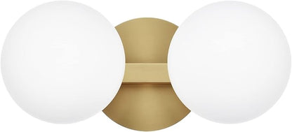 Gold Bathroom Vanity Light Fixtures, Modern 2 Lights Aged Brass Globe Wall Sconce Lighting, Porch Wall Mount Light Fixture for Bathroom, Mirror Cabinets Hallway Stairs