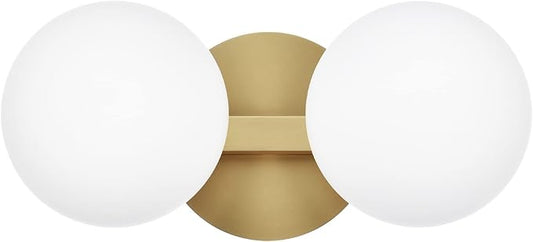 Gold Bathroom Vanity Light Fixtures, Modern 2 Lights Aged Brass Globe Wall Sconce Lighting, Porch Wall Mount Light Fixture for Bathroom, Mirror Cabinets Hallway Stairs