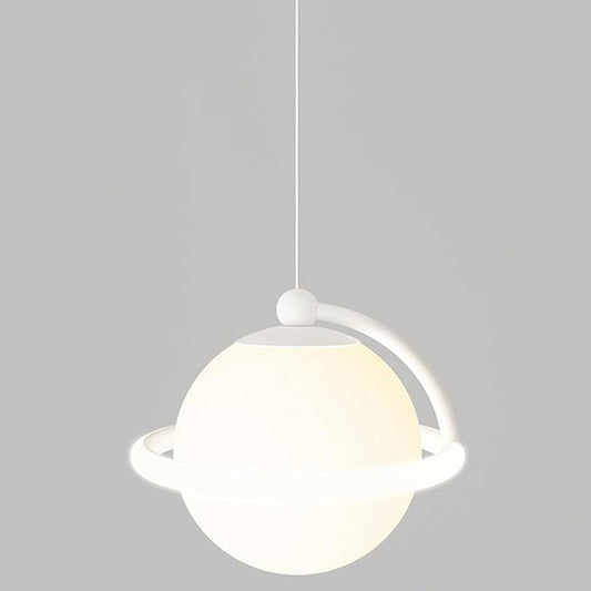 Modern White LED Pendant Light Adjustable Spherical Hanging Lamp with 3 Color Temperatures for Bedroom Bedside Living Room Decorative Iron and Resin Ceiling Fixture