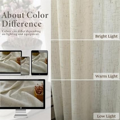 Pitalk 60 Inch Wide Curtains for Boys Bedroom Teen Girls 90 Inches Long Linen Sheer Extra Wide Large Tan Beige Curtains for Nursery Room Playroom Cottage Core 2 Panel Back Tab Pocket 60 x 90 Length