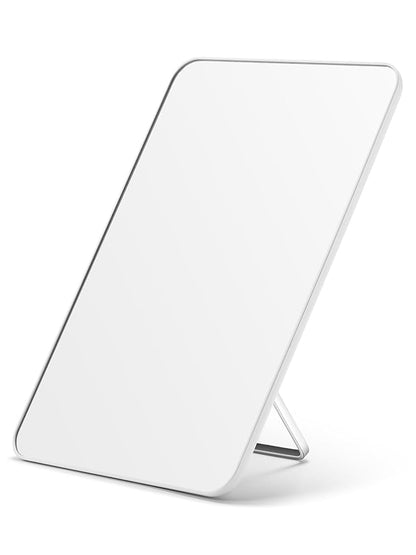 OMIRO Makeup Mirror for Desk, 10 x 7 inches Table Mirror with Adjustable Stand and Hanging Hole for Shaving and Travelling, White