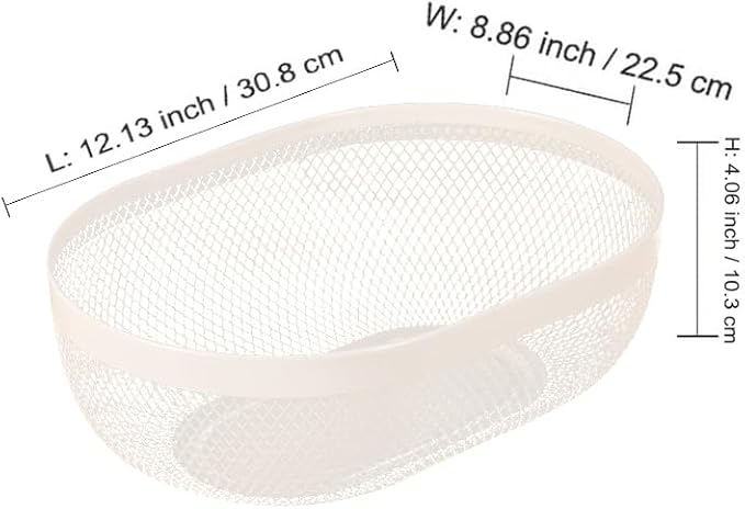 Metal Mesh Steel Basket, Oval Metal Wire Storage Organizer Baskets Multi Functional Kitchen Baskets Countertop Fruit Baskets Garden Harvest Basket for Kitchen Picnic Decor Cabinet Home, White