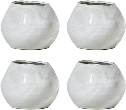 Serene Spaces Living Glazed Ceramic Fishbowl Vase, Set of 4- Centerpiece for Vintage Weddings, Events, Measures 4" Tall and 5" Diameter