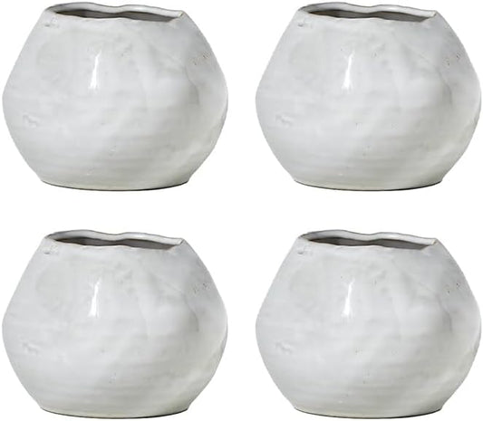 Serene Spaces Living Glazed Ceramic Fishbowl Vase, Set of 4- Centerpiece for Vintage Weddings, Events, Measures 4" Tall and 5" Diameter