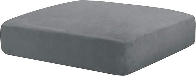MAXIJIN Velvet Stretch Cushion Cover Fitted Couch Cushion Slipcovers 1 Pack Arm Chair Seat Cushion Cover for Individual Cushion Sofa Chair with Elastic Bottom (Chair Cushion, Light Grey)