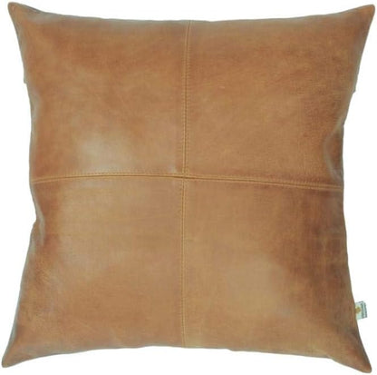 LL LEATHER LOVERS Lambskin Leather Pillow Cover - Sofa Cushion Case - Decorative Throw Covers for Living Room & Bedroom, 20x20 Inches - Gold Beige Plain Pack of 2