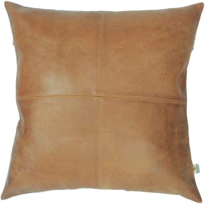 LL LEATHER LOVERS Lambskin Leather Pillow Cover - Sofa Cushion Case - Decorative Throw Covers for Living Room & Bedroom, 22x22 Inches - Gold Beige Plain Pack of 1