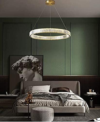 Modern Crystal Chandelier Dimmable Gold Ring Pendant Light with Remote 24" Round Crystal Chandeliers for Living Room Dining Room Bedroom