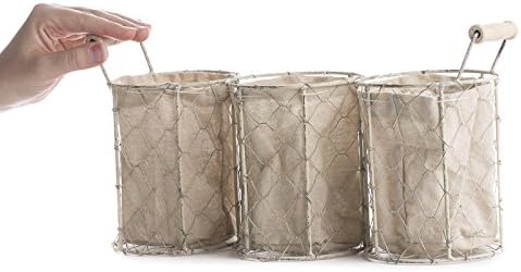 Factory Direct Craft White Washed Chicken Wire Triple Basket with Natural Linen Liner. Use The Small Basket as Cottage, Coastal or Farmhouse Home Decor Organizer.