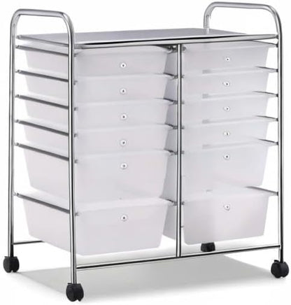 Giantex 12 Drawer Rolling Storage Cart Tools Scrapbook Paper Office School Organizer (White)
