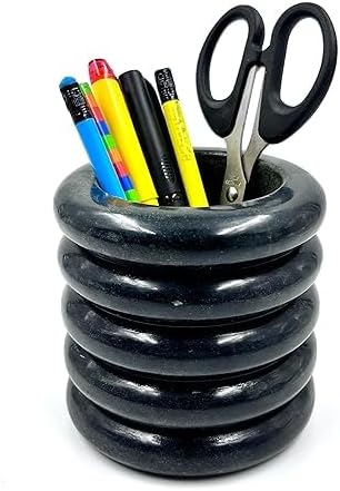 Décor Envogue 4x4" Scalloped Dark Grey Natural Stone Stationary holder Pencil Pen Holder Stand for Desk Utensil Holder Spoon Caddy Countertop Handmade kitchen Utensils set organizer