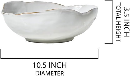 Serene Spaces Living Free-Form Glazed Ceramic Bowl with Sculpted Edge, Decorative Centerpiece for Table Styling, Modern Home Accent for Dining Table Mantel Shelf, 10.5" Diameter & 3.5" Tall