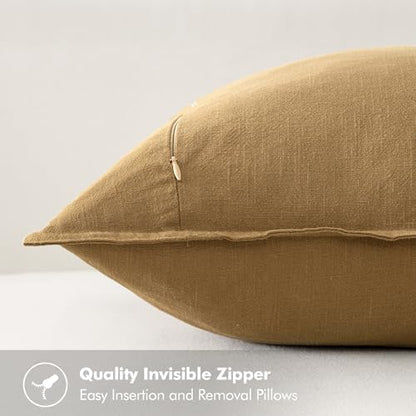 MIULEE Neutral Gold/Brown Linen Pillow Covers Pack of 4 Decorative Natural Throw Pillow Covers Soft Accent Boho Farmhouse Couch Pillowcases Modern Spring Decors for Living Room Bed Sofa 24x24 Inch