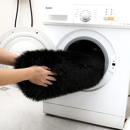 Fluffy Faux Fur Rug Black Sheepskin Area Rug,4x6 Ft Ultra Soft Shaggy Plush Rug for Bedroom Bedside Living Room Nursery Kids Room