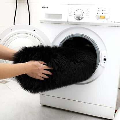 Fluffy Faux Fur Rug Black Sheepskin Area Rug,4x6 Ft Ultra Soft Shaggy Plush Rug for Bedroom Bedside Living Room Nursery Kids Room