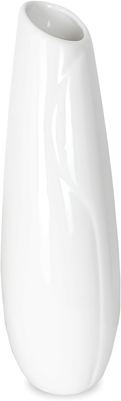12Inch Tall White Ceramic Flower Vase,Home Decor White Vases for Pampas Grass,Modern Textured Vases for Living Room Decorations,Shelf,Table Centerpieces,Farmhouse Small Ceramic Vase