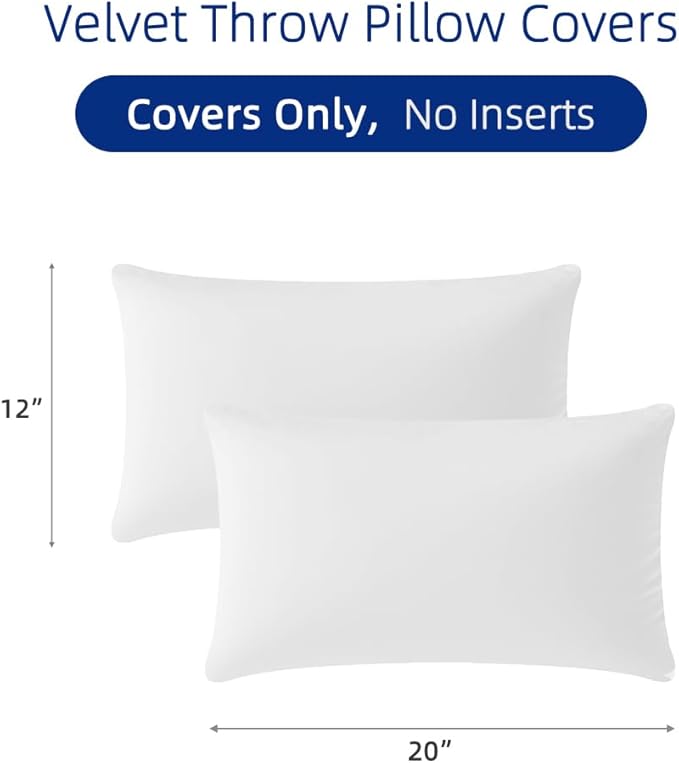 QUORGVES White Velvet Pillow Covers 12x20 Inch Set of 2, Soft Solid Decorative Lumbar Throw Pillow Covers, Decor Cushion Covers for Bed Sofa Couch Bedroom Living Room