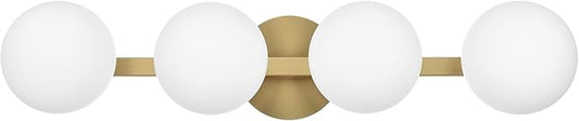Gold Bathroom Vanity Light Fixtures, Modern 4 Lights Aged Brass Globe Wall Sconce Lighting, Porch Wall Mount Light Fixture for Bathroom, Mirror Cabinets Hallway Stairs (Aged Brass, 4-Light)
